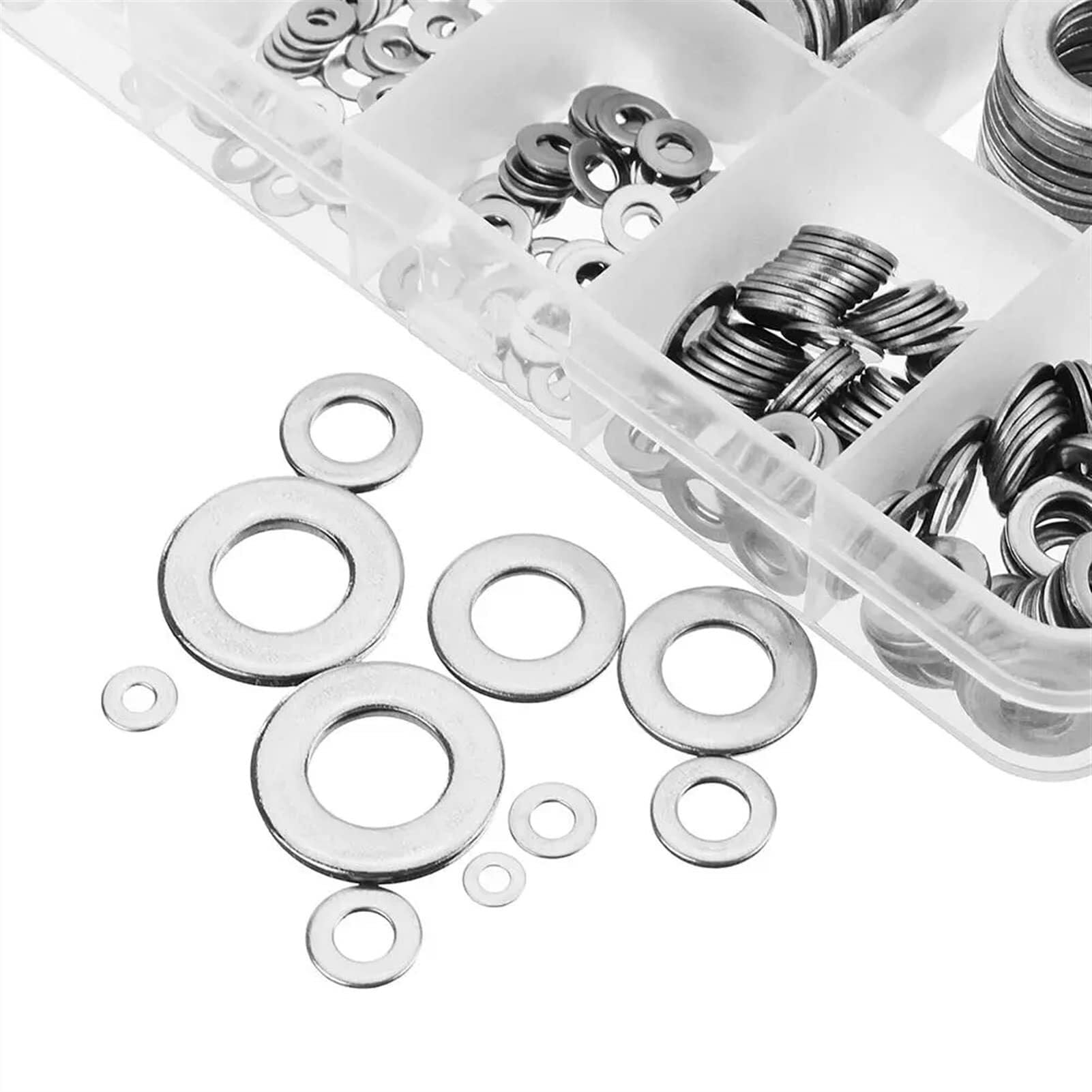 Kit O-ring in gomma SW3 400 pezzi Set di assortimenti rotondi con rondelle piatte in acciaio inossidabile 304 M2/2,5/3/4/5/6/8/10 Guarnizione di tenuta - Kit guarnizioni assortite