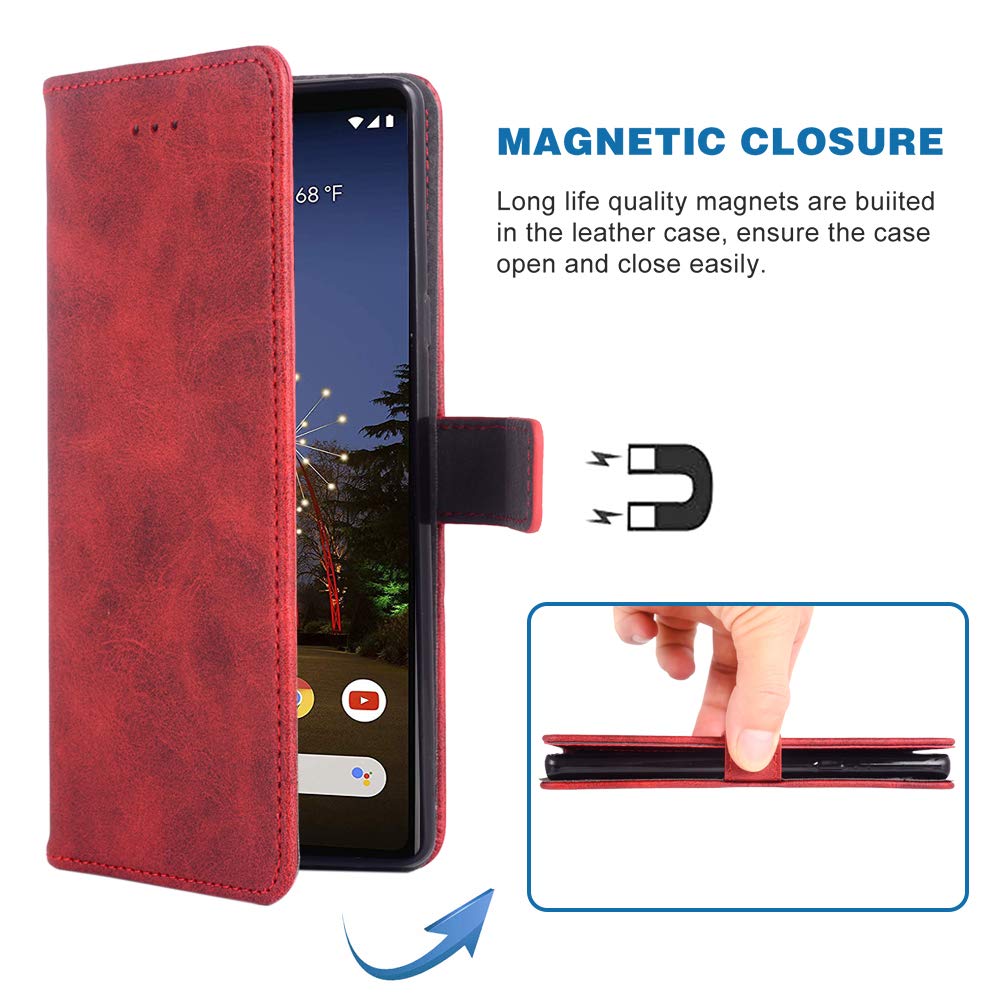 ELISORLI Custodia A Portafoglio Con Cordino Da Polso Per Google Pixel 3a - Pelle PU Con Supporto E Slot Tessere, Flip Cover Con Porta Banconote E Finestra Foto - 3