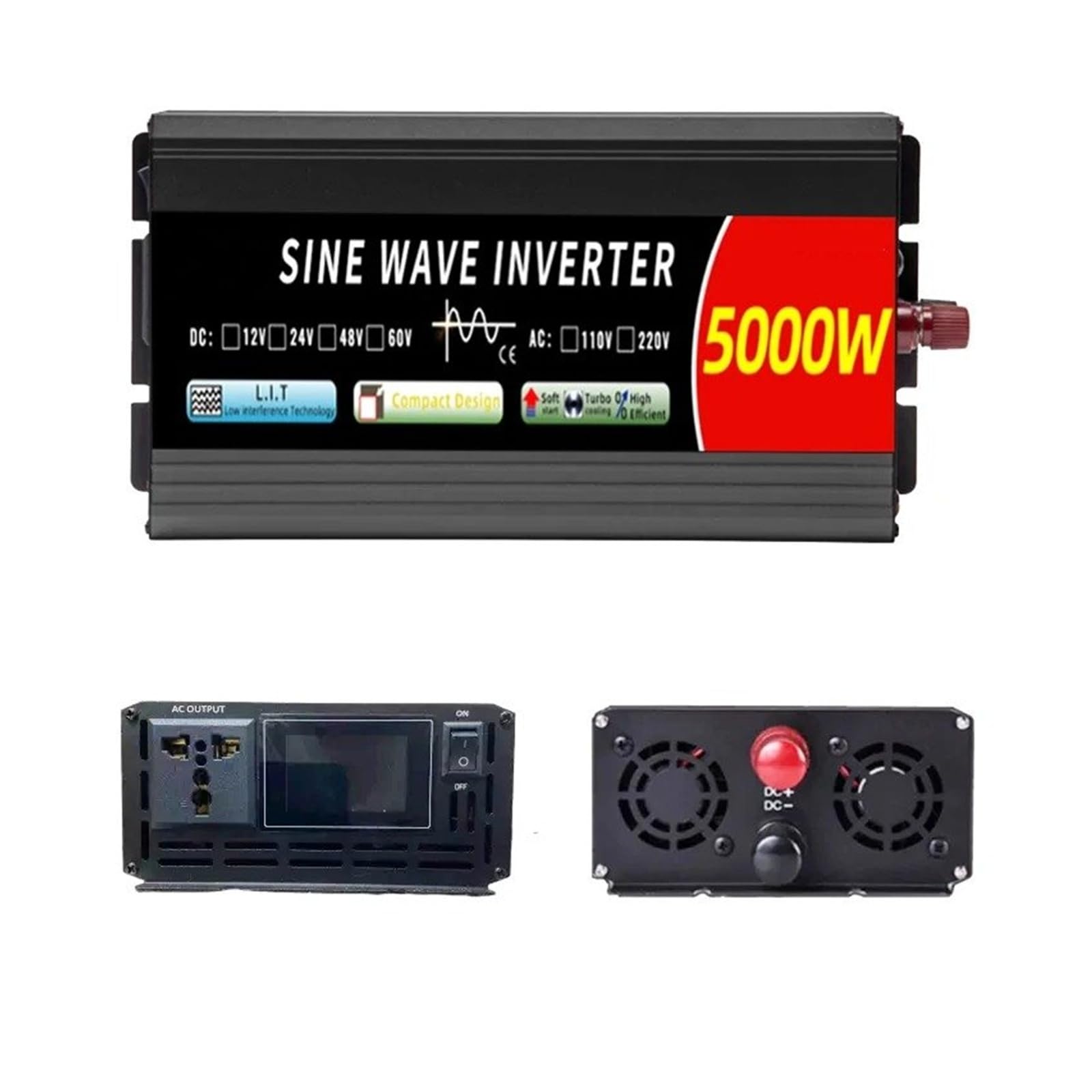 Inverter Auto Convertitore 5000W 4000W 3000W 2000W 12v/24v 110v/220v DC AC 50/60HZ Convertitore Potenza Portatile LCD Onda Sinusoidale Per Pura