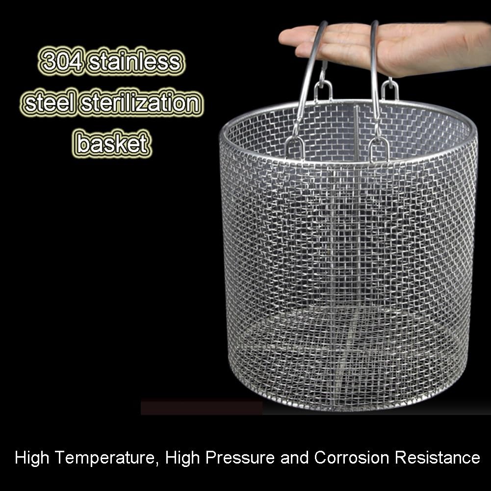 Cestino per sterilizzazione strumenti, vassoio perforato in acciaio inox 304 per lavaggio ad alta temperatura, design portatile, 40 x 40 cm, diametro maglia 4 mm