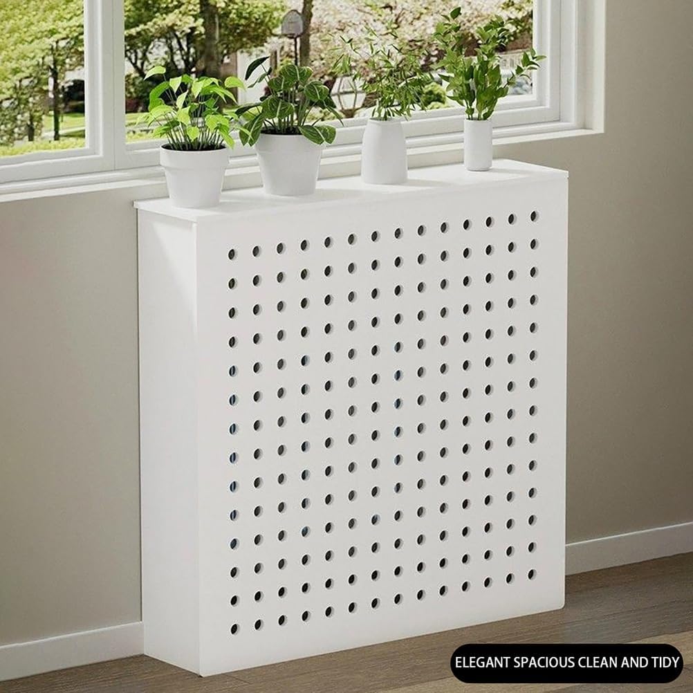 White MDF Radiator Cover for Living Room Hollow Breathable Heating Cover Cabinet Shelf with Shelf Space Modern Heater Covers Household Heating Accessories Bedroom Hallway,White,L80*H70*W20