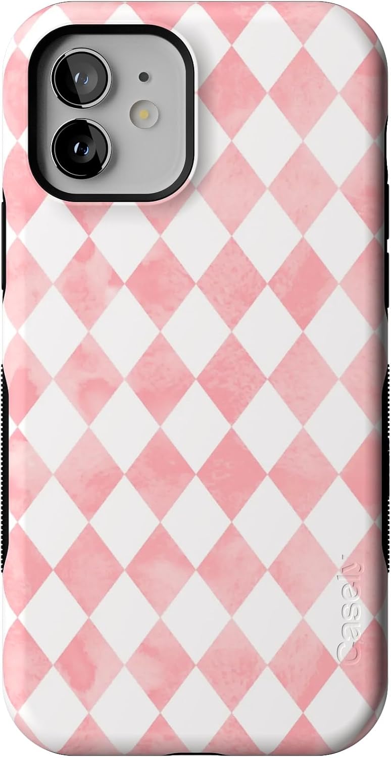 Casely iPhone 12/12 Pro Case | Queen of Diamonds | Pink Watercolor | Compatible with MagSafe | Bold Protective Case Design