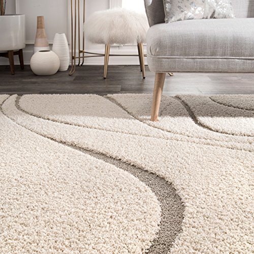 Image of Tauhid Carpet Handmade Super Soft Shag Carpet Rug Microfiber Area Carpet Rug for Living Room, Bedroom, Home Decor 6x6 Square Cream Beige.