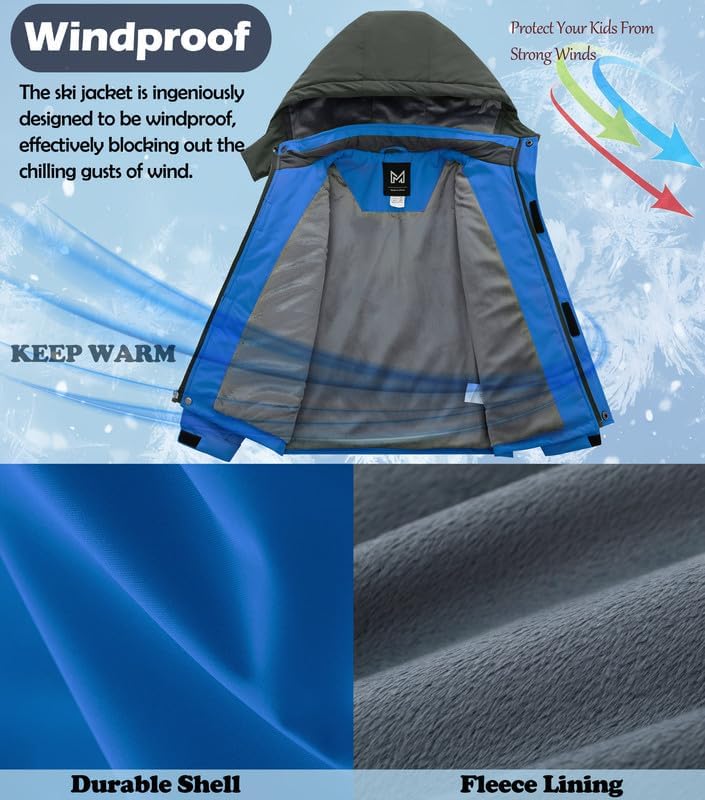 KVE Boys' Waterproof Ski Jacket Outdoor Recreation Thick Winter Coat Hooded Raincoats - Image 4