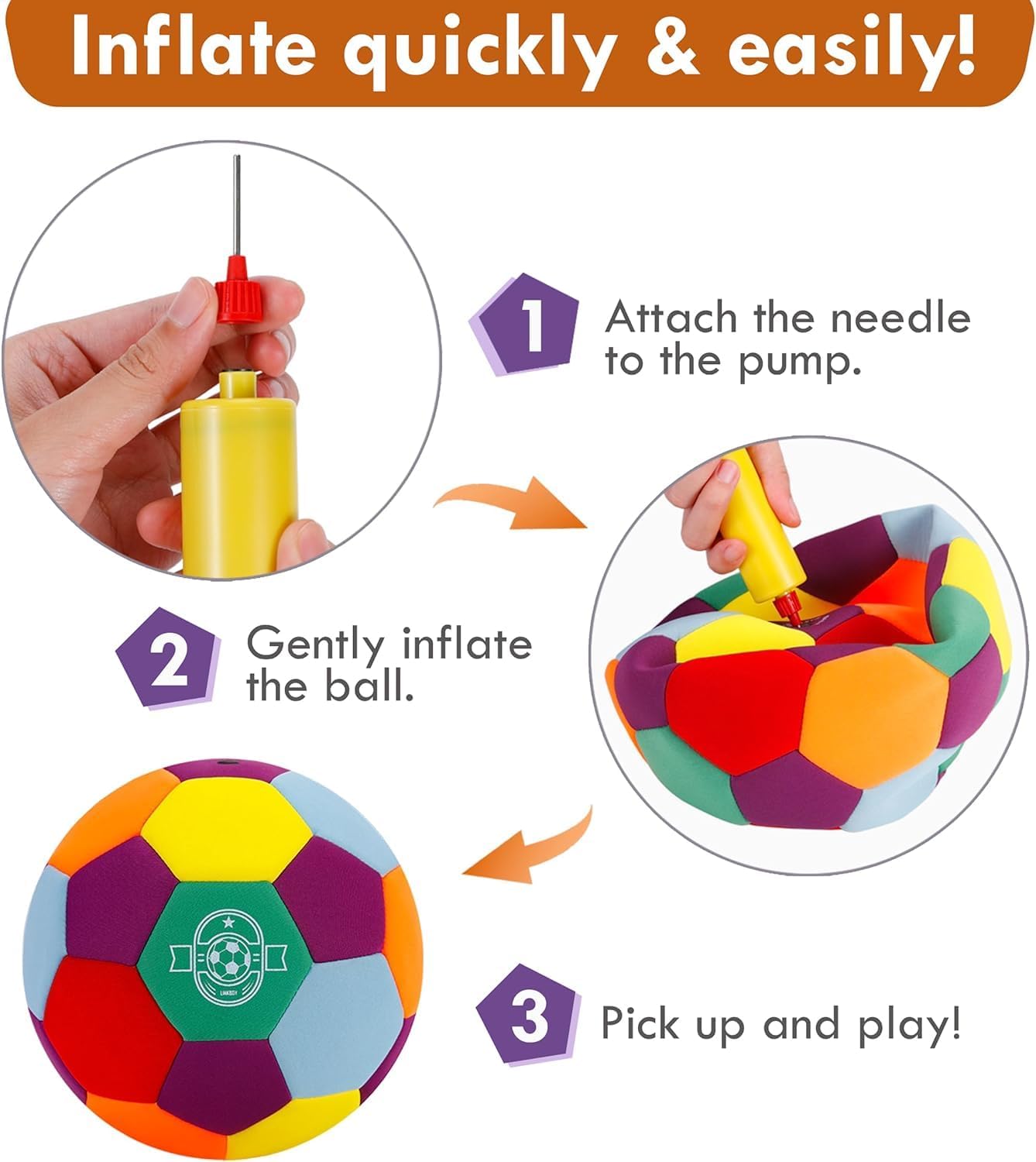 LINKBOY Multicolor Soft Indoor Soccer Ball for Toddlers, Size 4 – Safe Foam Ball for Kids to Kick and Play in The House