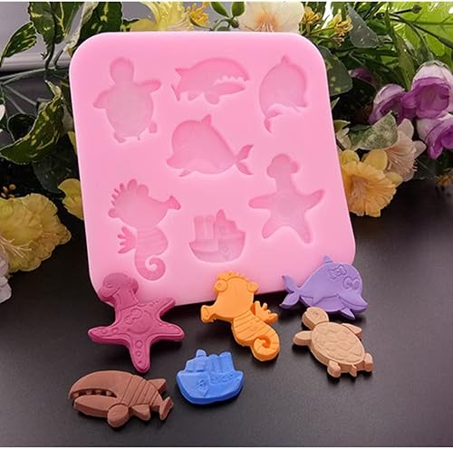 Molde de silicona para fondant lindo adorable tortuga de mar tiburón forma de caballo tema océano fondant pastel decoración goma pasta chocolate