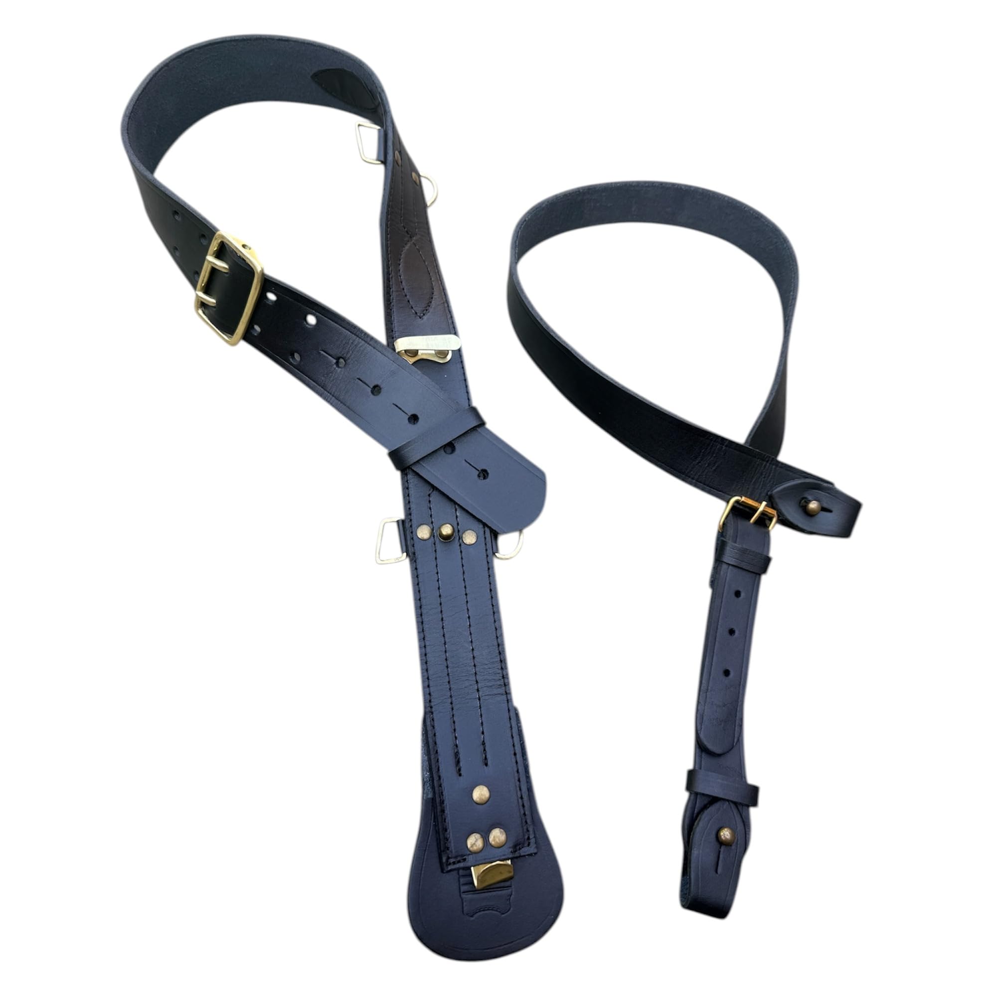 Sam Browne - Cinturón con correa para el hombro, cinturón de cuero genuino estilo policía y militar, cinturón ajustable de cuero negro con hebillas de latón macizo para uniformes, ceremonias y