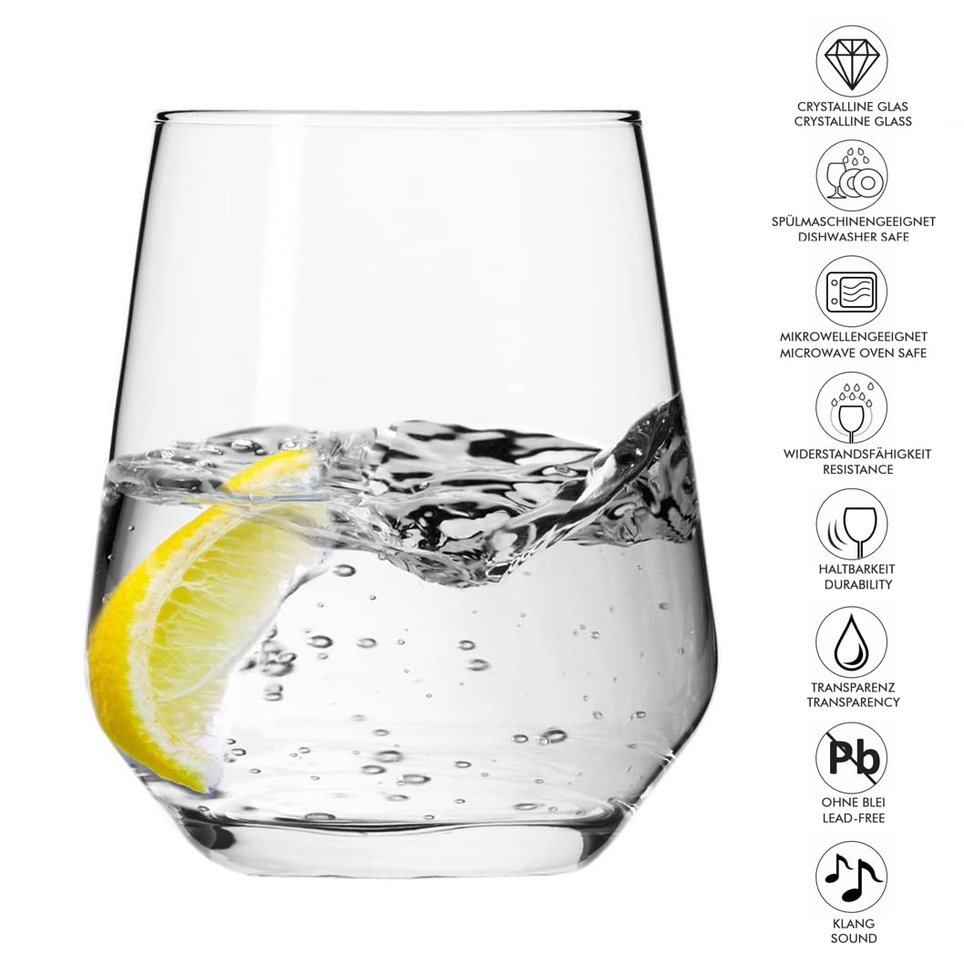 Trinkgläser Set 400 ml - 12 Stück Gläsern - Wassergläser - Modernes Design für Wasser und Kalte Getränke - Kristallglas - Spülmaschinenfest