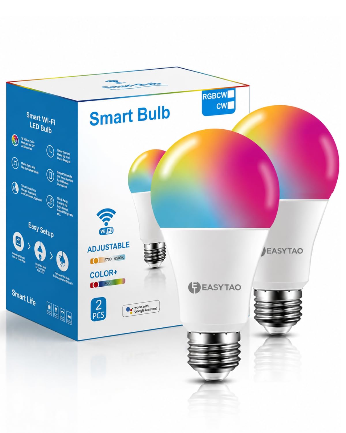 E T EASYTAO | Focos Inteligentes Alexa Wi-Fi, Foco Led E26/E27 9W RGB 2.4Ghz, Colores Regulable, Control Remoto de APP y Control de Voz, Compatible con Alexa, Google Home (2 Unidad)