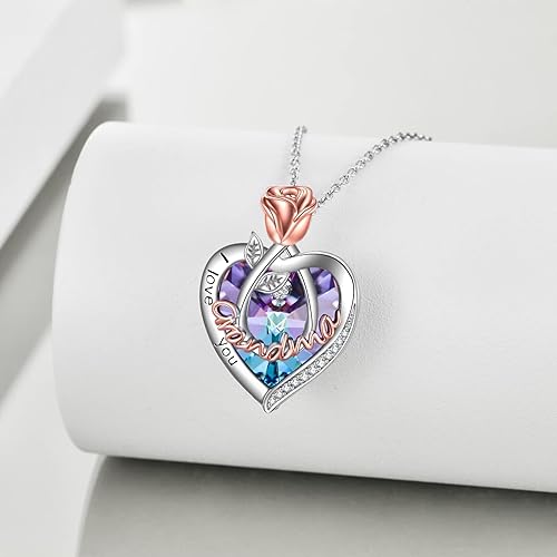Vista 4 de POPKIMI - Joyería de plata esterlina 925 para mujer, collar con pendiente de flor y corazón de cristal, para cumpleaños, regalos para mamá, abuela