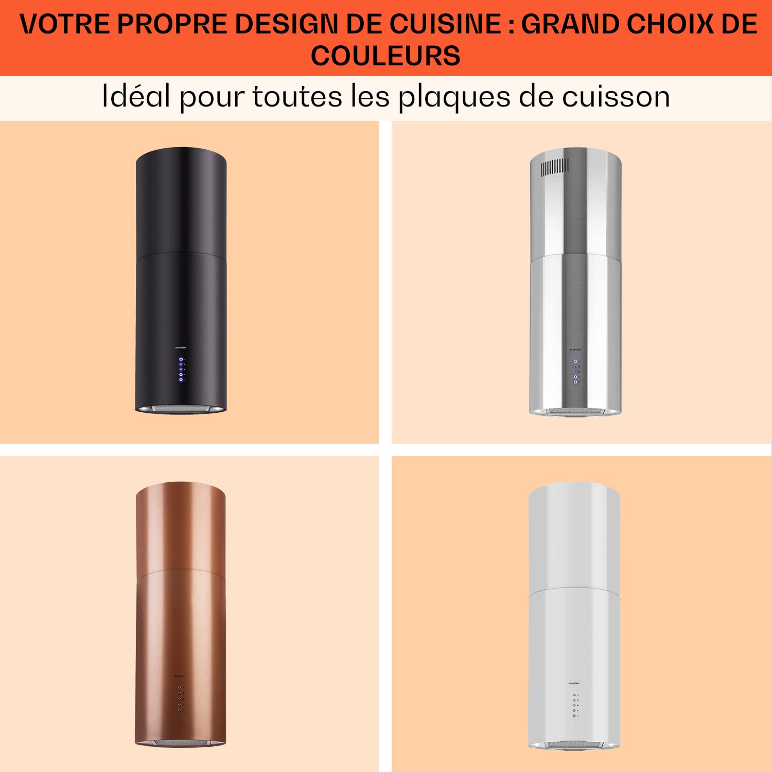 Klarstein Hotte Aspirante Ilot Central de Cuisine Silencieuse et Design, Débit d'air 650m³/h, Minuteur, 3 Modes, Hotte Aspirante avec Conduit d'Evacuation, Filtres à Charbon Actif, Hotte Ilot Central