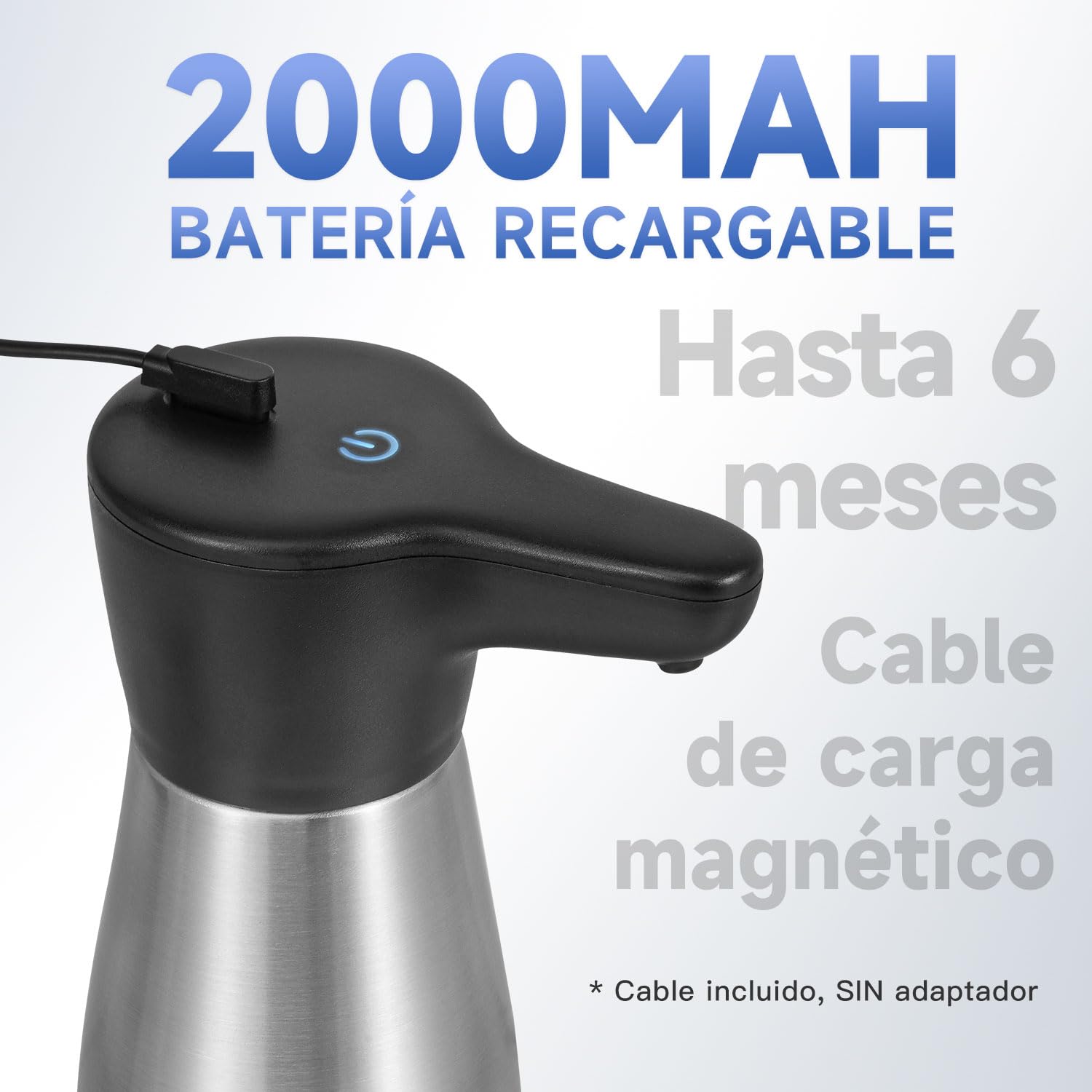AIKE Dispensador Automático de Jabón Líquido con Carga Magnética, 420 ml en Acero Inoxidable, Resistente al Agua IPX7, para Cocina y Baño, AK1337 (Cepillado)