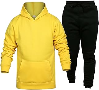 Elegante traje deportivo de algodón con capucha para hombre, forro polar, dos piezas, con capucha, bolsillo, sudadera y pantalones deportivos, color amarillo, talla S, amarillo, S