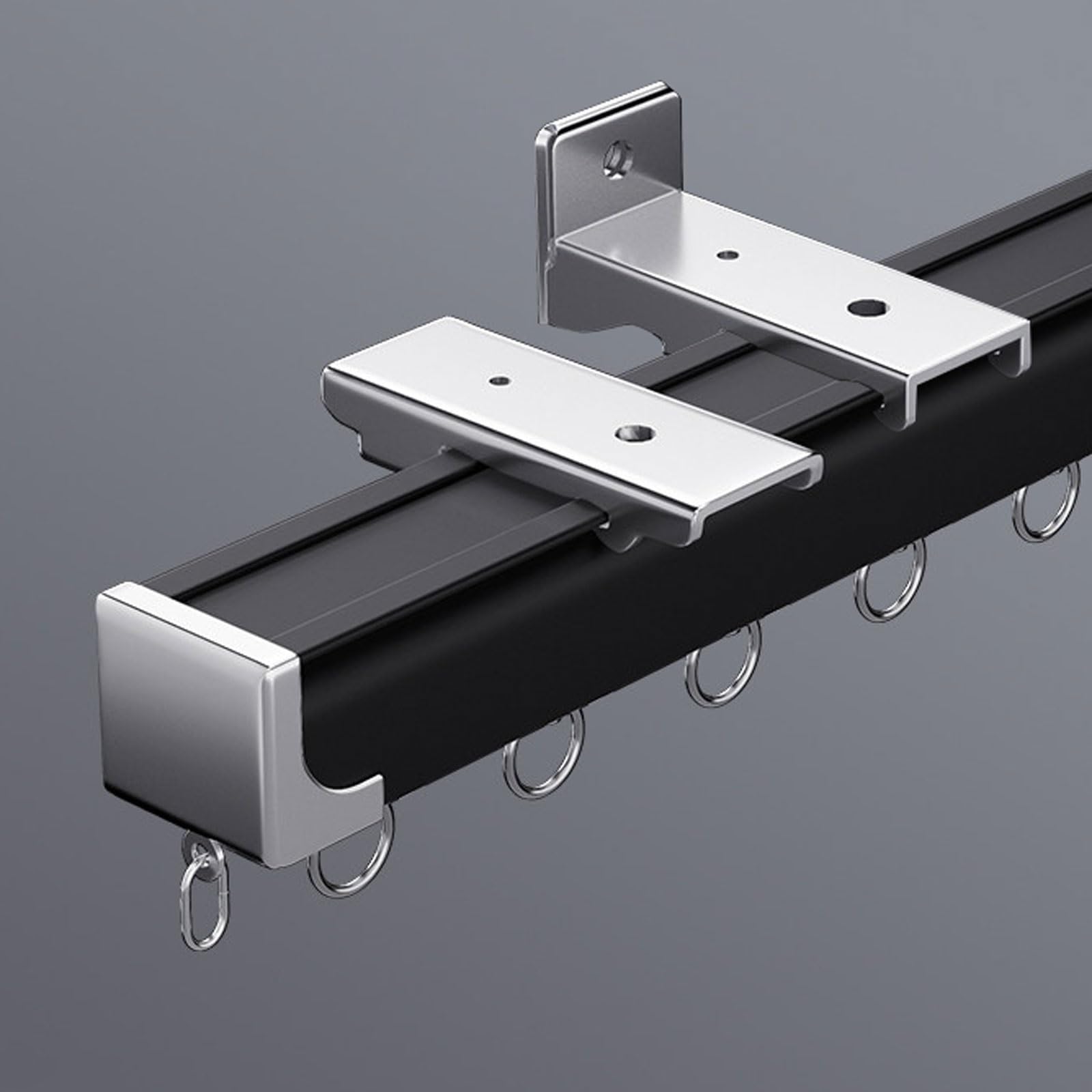 Black Aluminum Curtain Track With Silent Pulley Ceiling Curtain Track Wall-Mounted Easy To Install For Living Room Bedroom Bathroom Kitchen(,1.2M/3.9Ft)