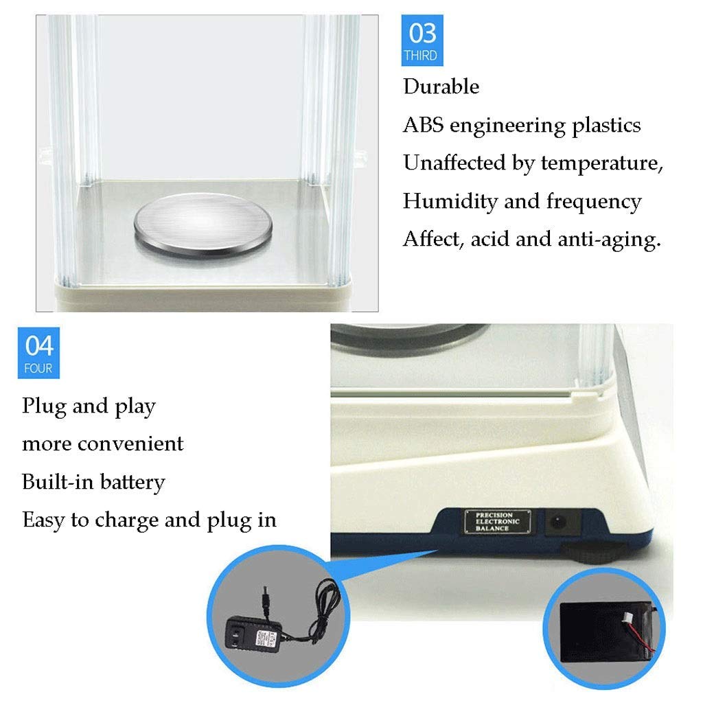 0.001g Bilance elettroniche da Laboratorio Bilance analitiche di precisione Bilance LCD digitali per Gioielli Farmacia Scuola Impermeabile Bianco
