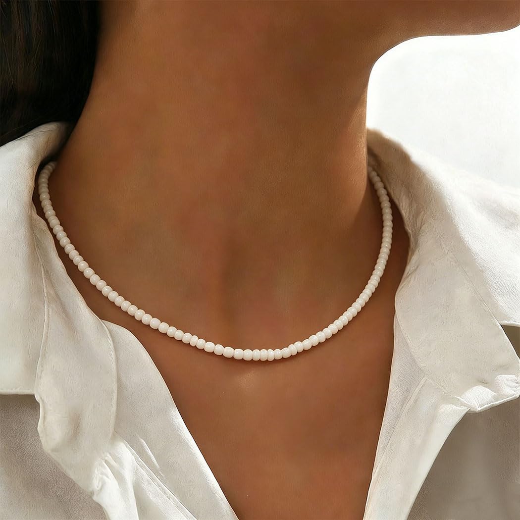 Tgirls Boho Choker Necklace Chain Rice Beaded Necklaces Seed Bead Necklace Accessory for Women