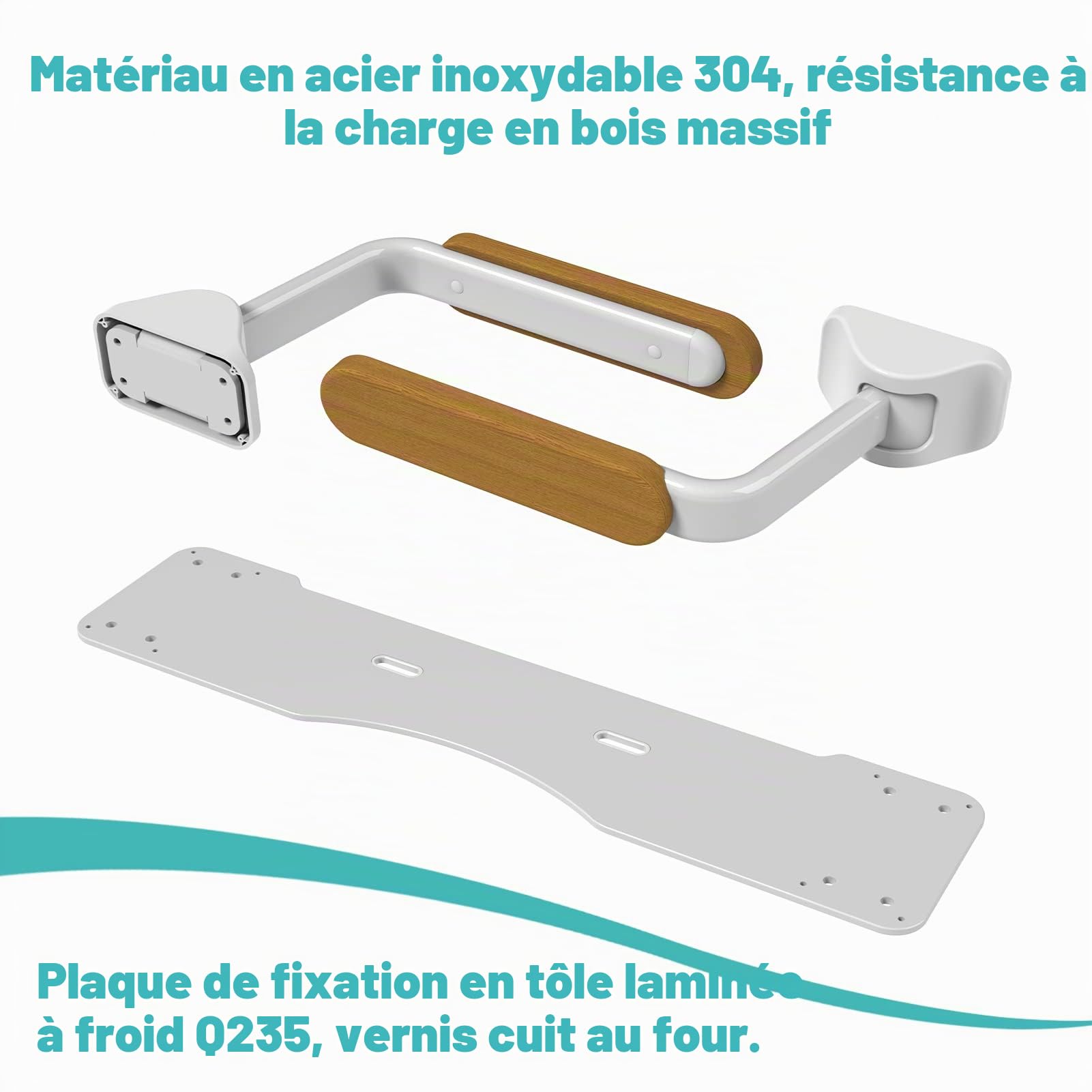 Cadres de Sécurité pour Toilettes，Barre D'appui Pliable pour WC，Accoudoir de Toilette Résistant，Armature de Toilettes Rabattable pour Handicapé, Personnes âgées（Bois）