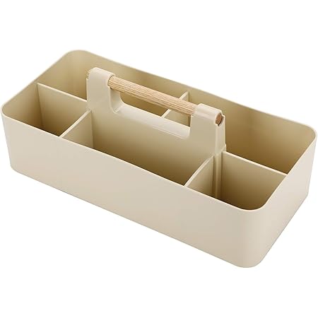 Amazon Co Jp Sumnacon 多機能 プラスチック 卓上収納ボックス プラスチックケース 浴室用品収納 小物入れ 仕切り 机上収納 化粧品収納 モノを分類 リモコン 小物収納 収納整理 持ち手付き 持ち運び便利 ベージュ ホーム キッチン