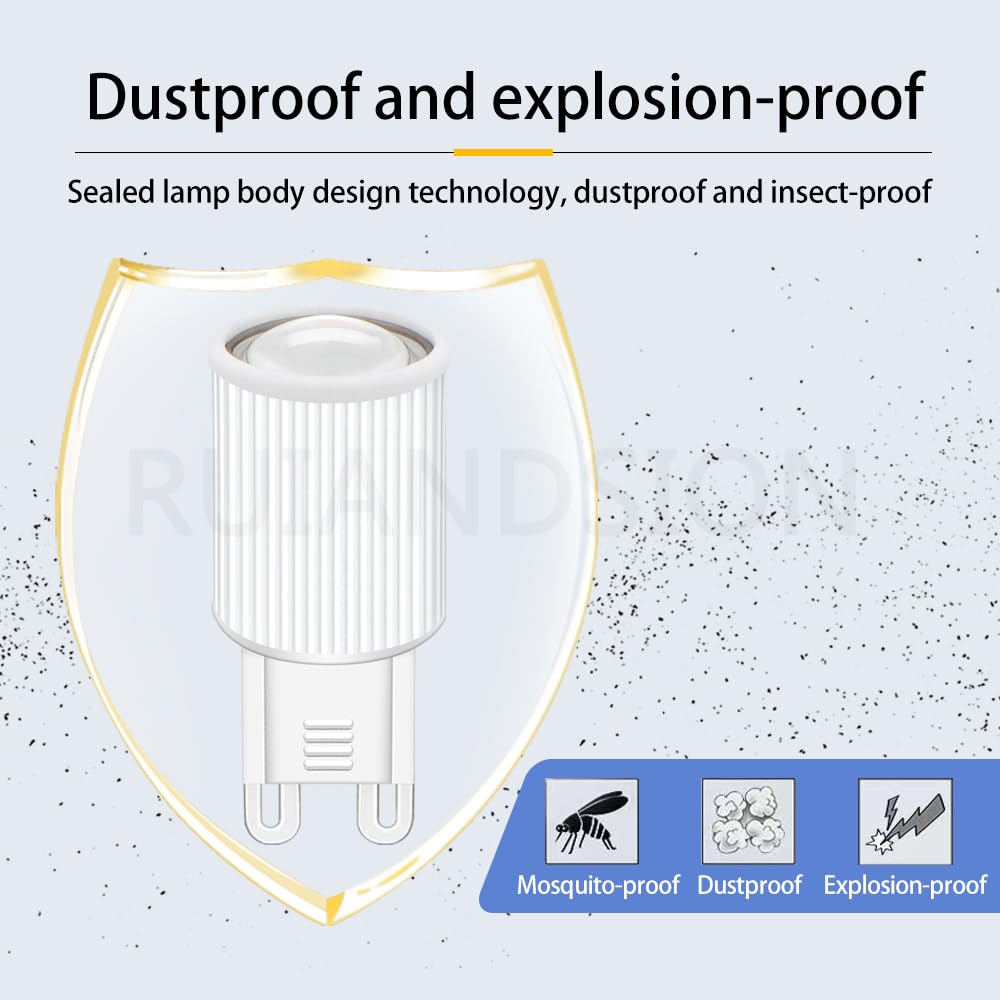 Ruiandsion G9 LED-Lampe 3W Warmweiß 3000K, Keramik-Chip EMC 85-265V G9 Leuchtmittel, Strahlwinkel 38°, Energiesparend Nicht Dimmbar für Kronleuchter, Wandleuchten, Möbelbeleuchtung (12er Pack)
