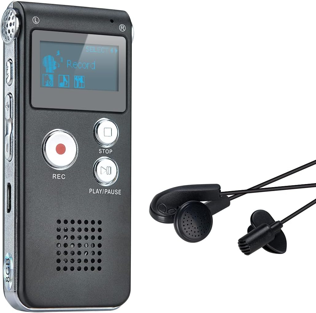 Portable Digital Voice Recorder Sound Audio Recorder Dictaphone LCD Recorder MP3 Player-8GB (Black)