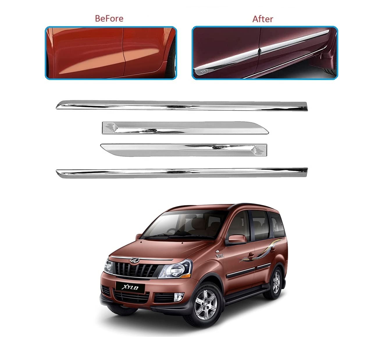 Auto_Smart_Look Car Door Side Beading Chrome for Mahindra Xylo