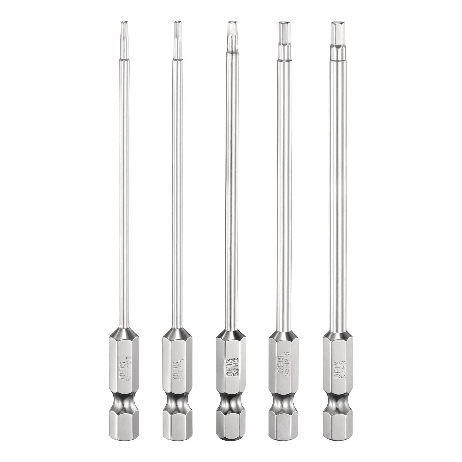 sourcing map H1.27-H3.0 Flat Hex Head Screwdriver Bit 1.27/1.5/2.0/2.5/3.0mm Magnetic Tip 4" (100mm) Long 1/4" Hex Shank Metric Driver Drill Bit Wrench for Hexagonal Head Socket Screws