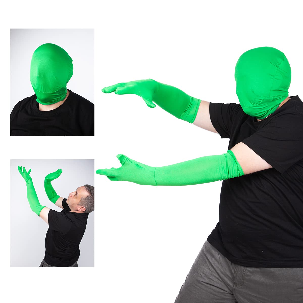 Fotografia Chromakey Guanti verdi e cappuccio, effetto invisibile sfondo verde guanti per studio fotografico video effetto speciale live streaming