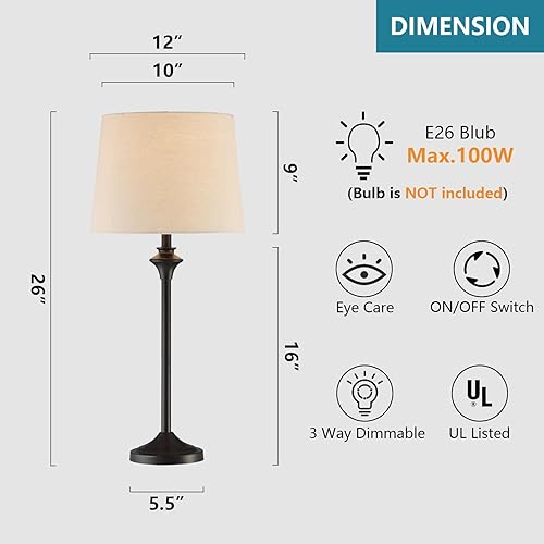 Miniatura 2 de HIGHTRY Juego de 2 lámparas de mesa modernas estilo casa de campo de 26 pulgadas, lámpara de mesita de noche negra, lámpara de escritorio pequeña