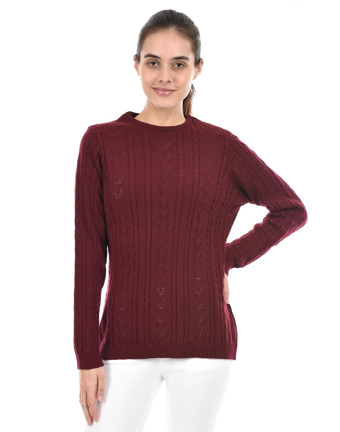 american eyeWomen's Acrylic Round Neck Sweater (2349-104- Maroon