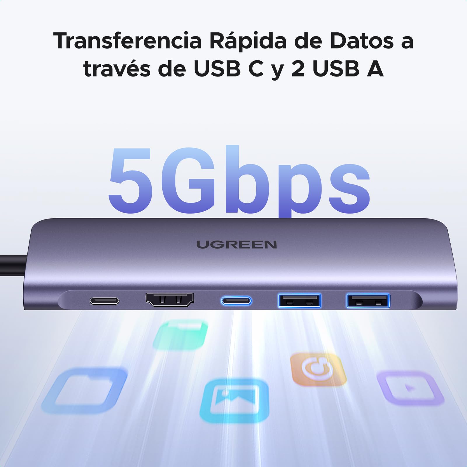 UGREEN Revodok 1071 Hub USB C HDMI 4K Adaptador Tipo C Lector Tarjeta SD TF PD 100W Carga Compatible con MacBook Neo iPad Pro Air iPhone 17 Pro MAX Air Galaxy S26 Ultra