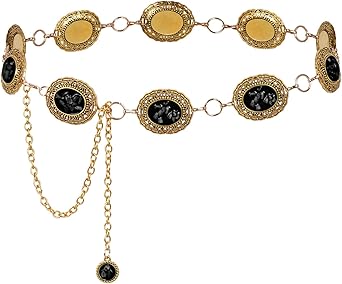Topbuti Western Concho Chain Belt Women Cowgirl Turquoise Boho Diamond Gems Metal Waist Chain Belt for Dresses Jeans