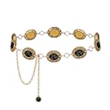 Topbuti Western Concho Chain Belt Women Cowgirl Turquoise Boho Diamond Gems Metal Waist Chain Belt for Dresses Jeans