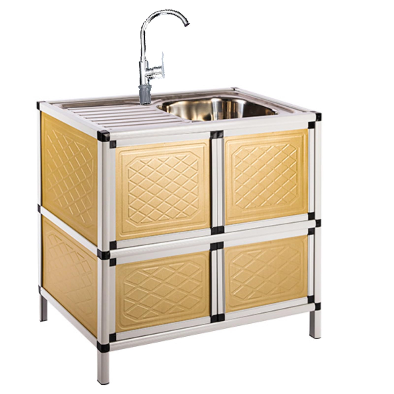 WDSOPK Stainless Steel Sink, Commercial Restaurant Sink with Support and Various Accessories, Freestanding Laundry Sink for Kitchens, Bathrooms, Laundry Room (Yellow A)