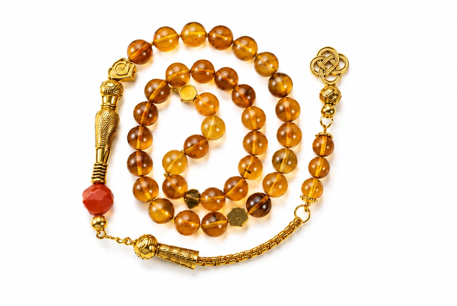 Natural Baltic Amber Tasbih 33 Beads – Round Misbaha with Gold-Tone Tassel & Premium Gift Box – Ramadan/Eid, Hajj & Umrah Gift for Men: Father, Husband, Boyfriend, Brother