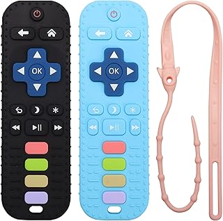 2 Pcs Baby Teether Toys, Silicone Teether Teething Toys for Babies Remote Control Shape Teething Toys with 1 Pacifier Clip BPA Free Teething Chew Toys for 3-24 Months Babies