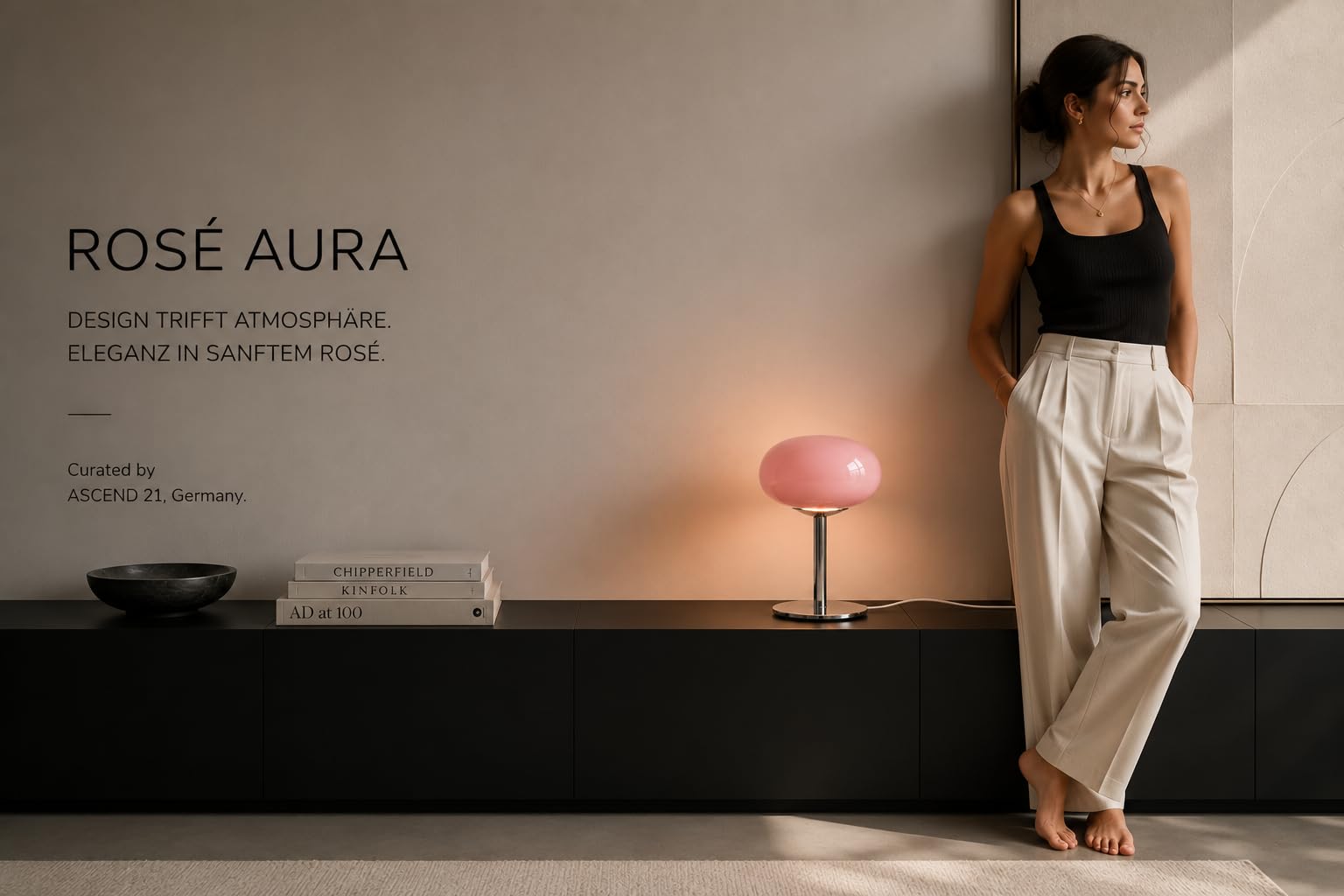 Rosé Aura – Moderne Design-Tischlampe aus Metall & Glas – Rosa Pilzlampe Ø 20 cm – 28 cm Höhe – Elegante Deko-Leuchte für Wohnzimmer, Schlafzimmer & Sideboard
