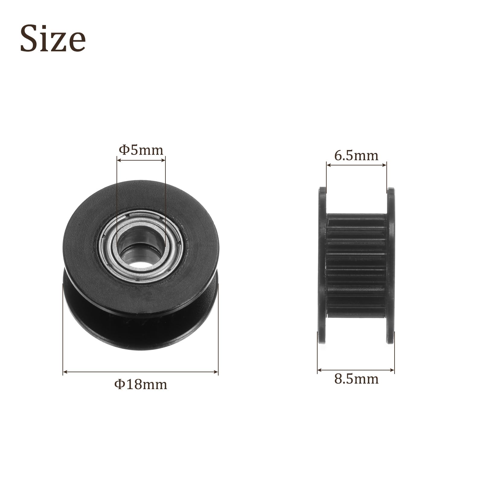 5 szt. Koła pasowe 2GT - [5 mm otwór x 18 mm OD] koło synchroniczne 20 zębów na 6 mm szerokość paska za pomocą mechanicznego napędu CNC drukarki 3D, stop aluminium, czarne