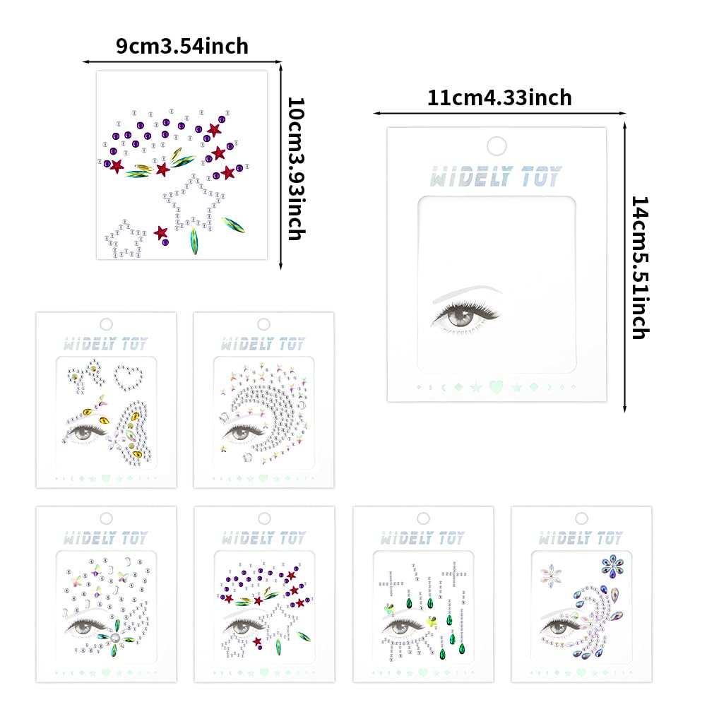6 Pcs Face Gems,Crystal Half Face Jewelry Sticker Glitter Rhinestone Festival Gems Temporary Tattoo Forehead Eyebrow Decoration for Women Kids Eyes Body Make Up Christmas Halloween Summer Party - Image 2