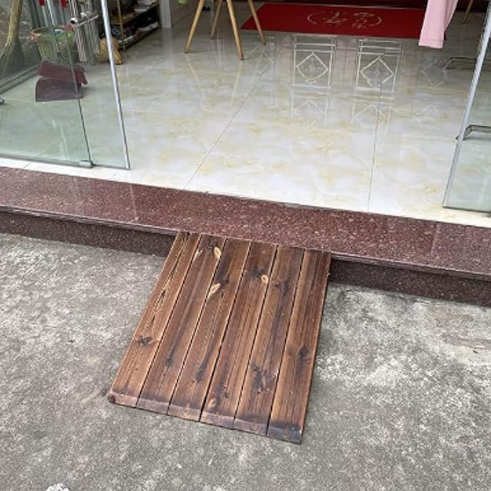 Rampa De Bordillo De Madera Rampa De Umbral Portátil 10/18/20/25/30cm Altura, Rampa De Entrada Antideslizante para Escalones Entrada/Scooter/Sillas De Ruedas(60x70x18cm/24x28x7in)