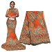 5 Yards African Lace Fabrics Nigerian French Beaded Tulle Fabric (Orange)