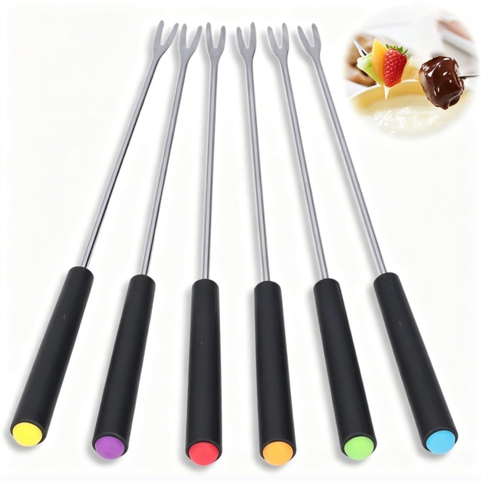 Alriedy Fondue Sticks Fondue Forks Skewers, 6pcs 24 cm Stainless Steel Reusable Forks – Versatile Skewers for Cheese, Chocolate, Meat, Fruits, Marshmallows, Cake & Dessert