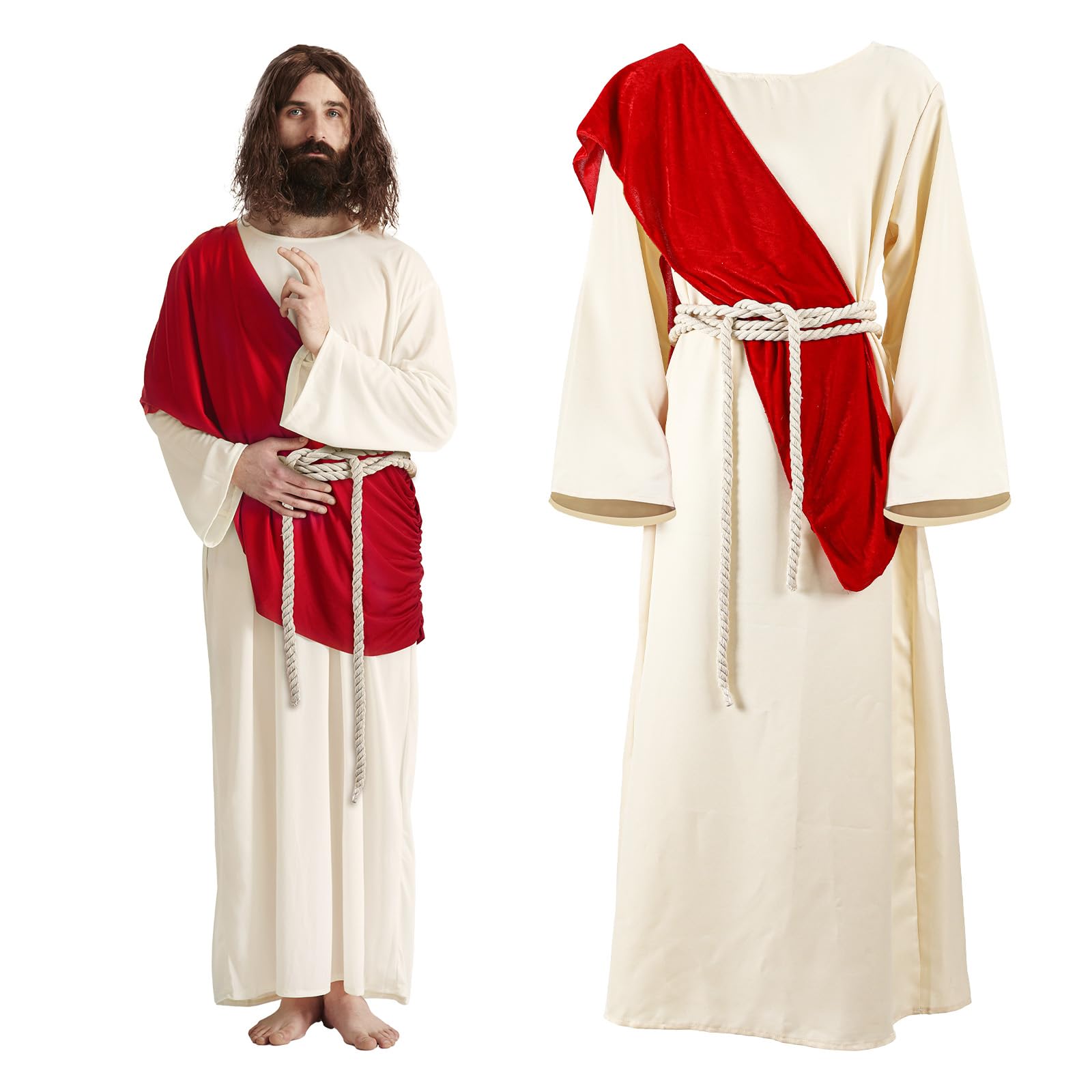 Jesus Costume Adult Men Biblical Christ Robe Saint Religious Outfit Scarf Waist Rope for Halloween Easter Cosplay