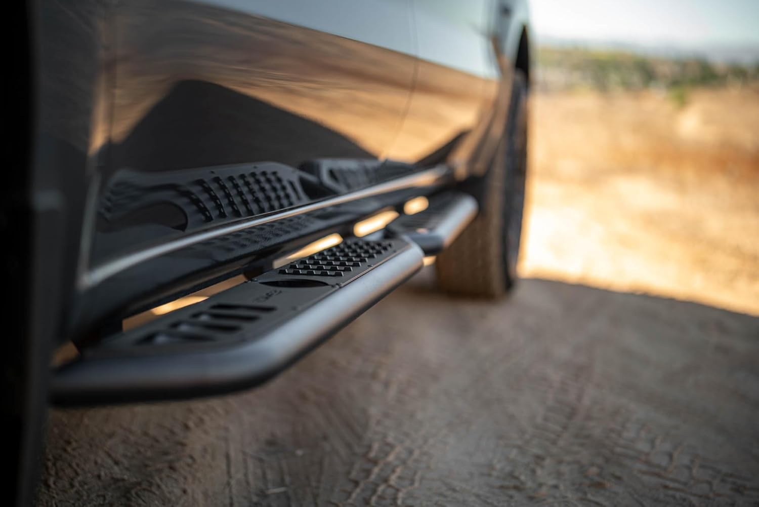 DV8 Offroad OE Plus Side Steps for 2019-2026 GMC Sierra 1500 & Chevy Silverado 1500 Crew Cab | Anti-Slip Design | Provides Protection from Light Trail Debris | Low-Profile Fitment | Powder Coated