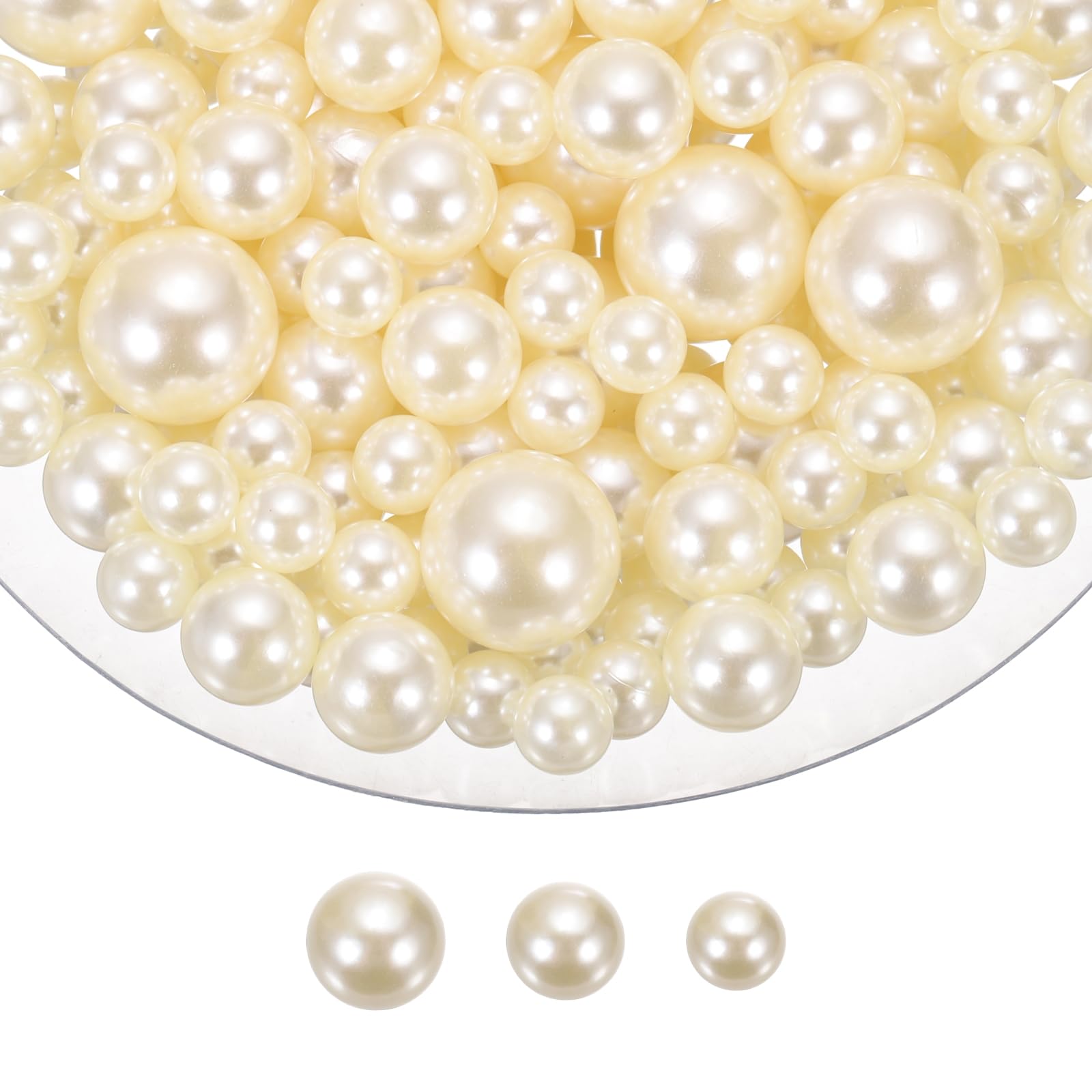 sourcing map 200 Pcs Pearl Bead for Vase Filler, 20/14/10mm Faux Pearl Floating Beads Makeup NO Hole for Candles Centerpieces Table Scatter Wedding Home Decoration(Beige)