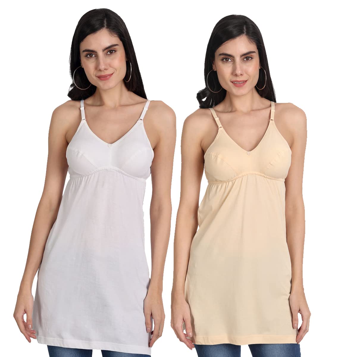 Women's Cotton Long Bra Cum Camisole Slip Combo Pack of 2
