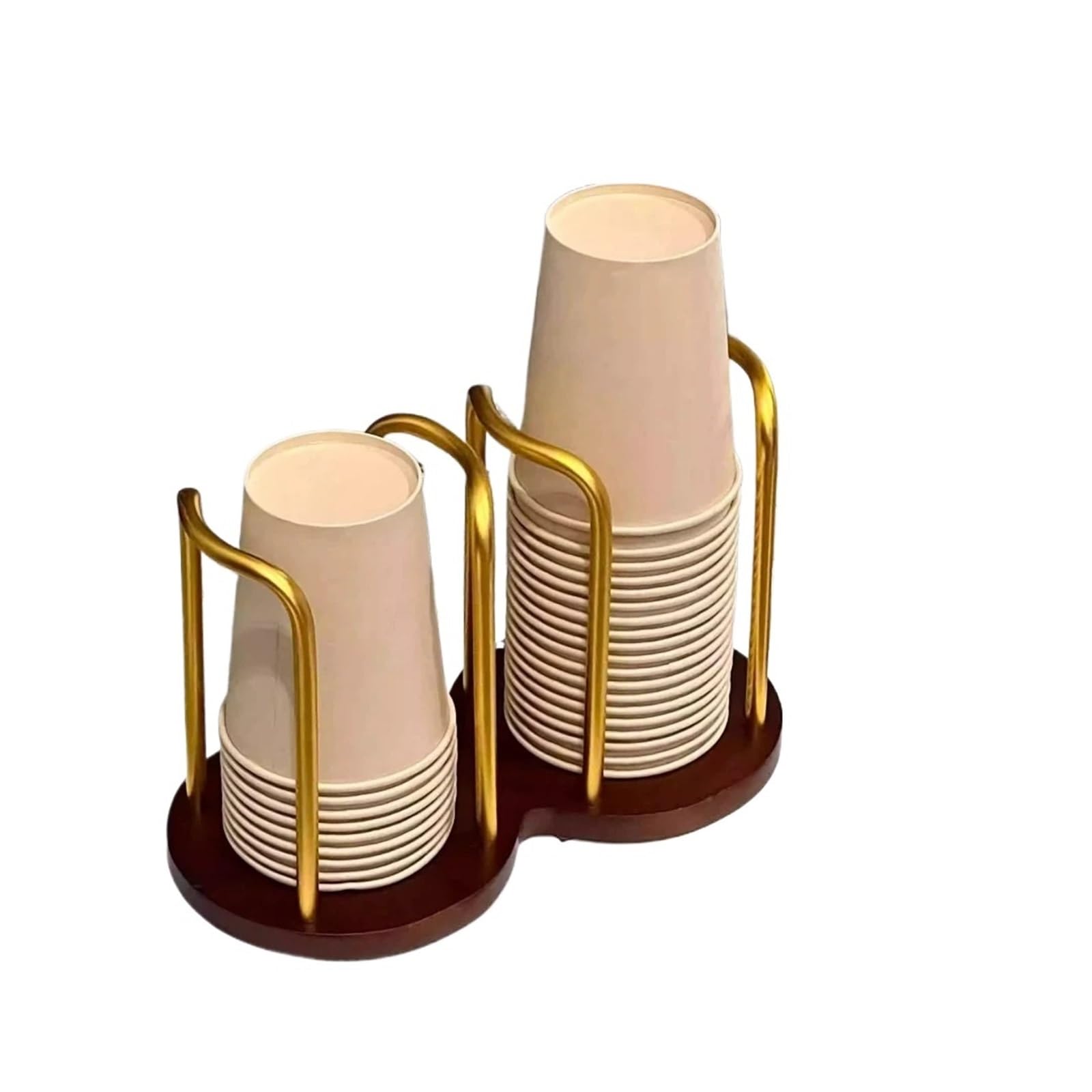 ITRHJTGP Cup Organiser Coffee Cup Dispenser Rack with Wood Base and Lid Organizer for Countertop - Perfect for Paper Cups, and for Countertop(Double Cups-Golden)