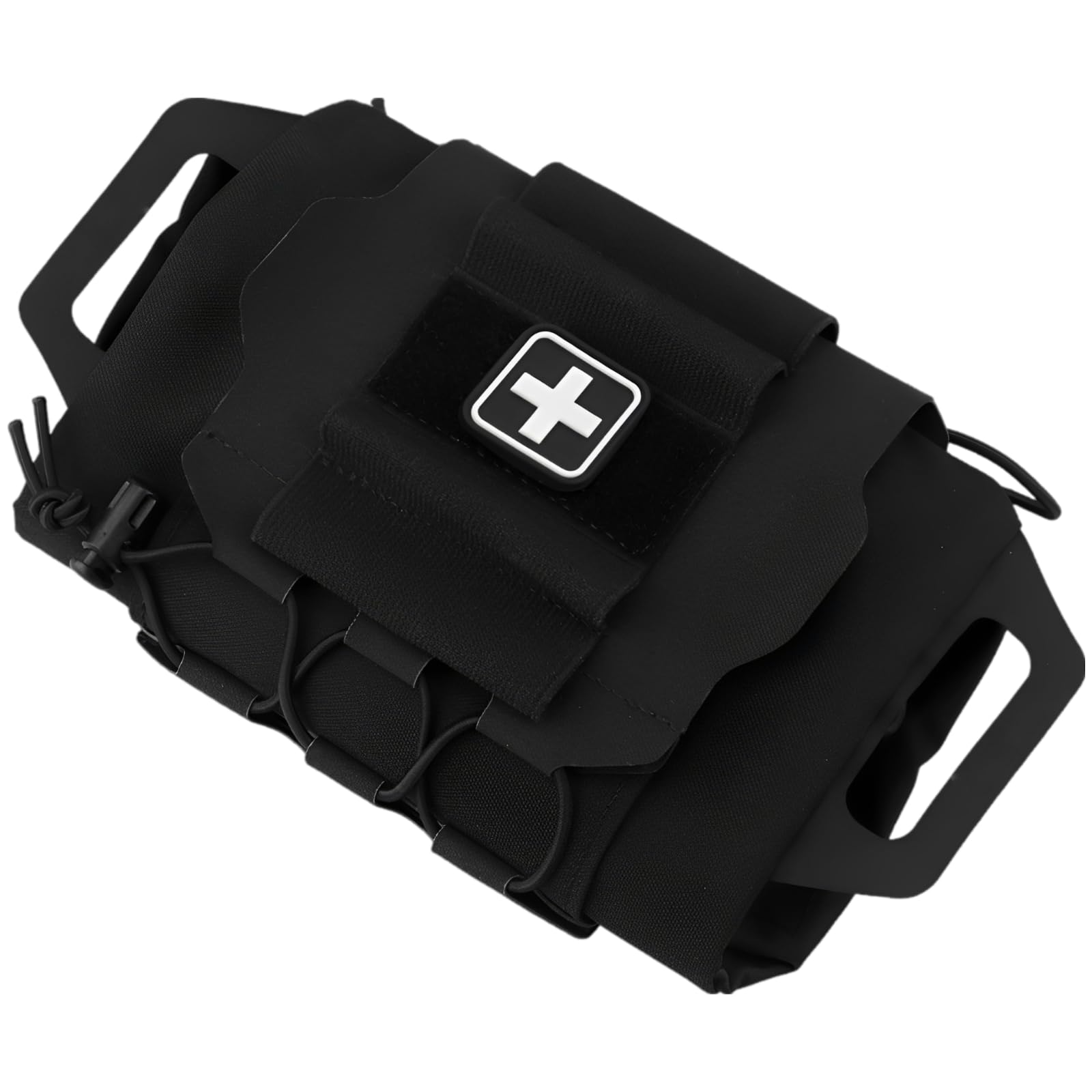 Kit di primo soccorso IFAK, portarotolo armato in nylon nero, sistema di distribuzione rapida con una sola mano, custodia estraibile rimovibile con pannello in , cordino elastico per un'organizzazione