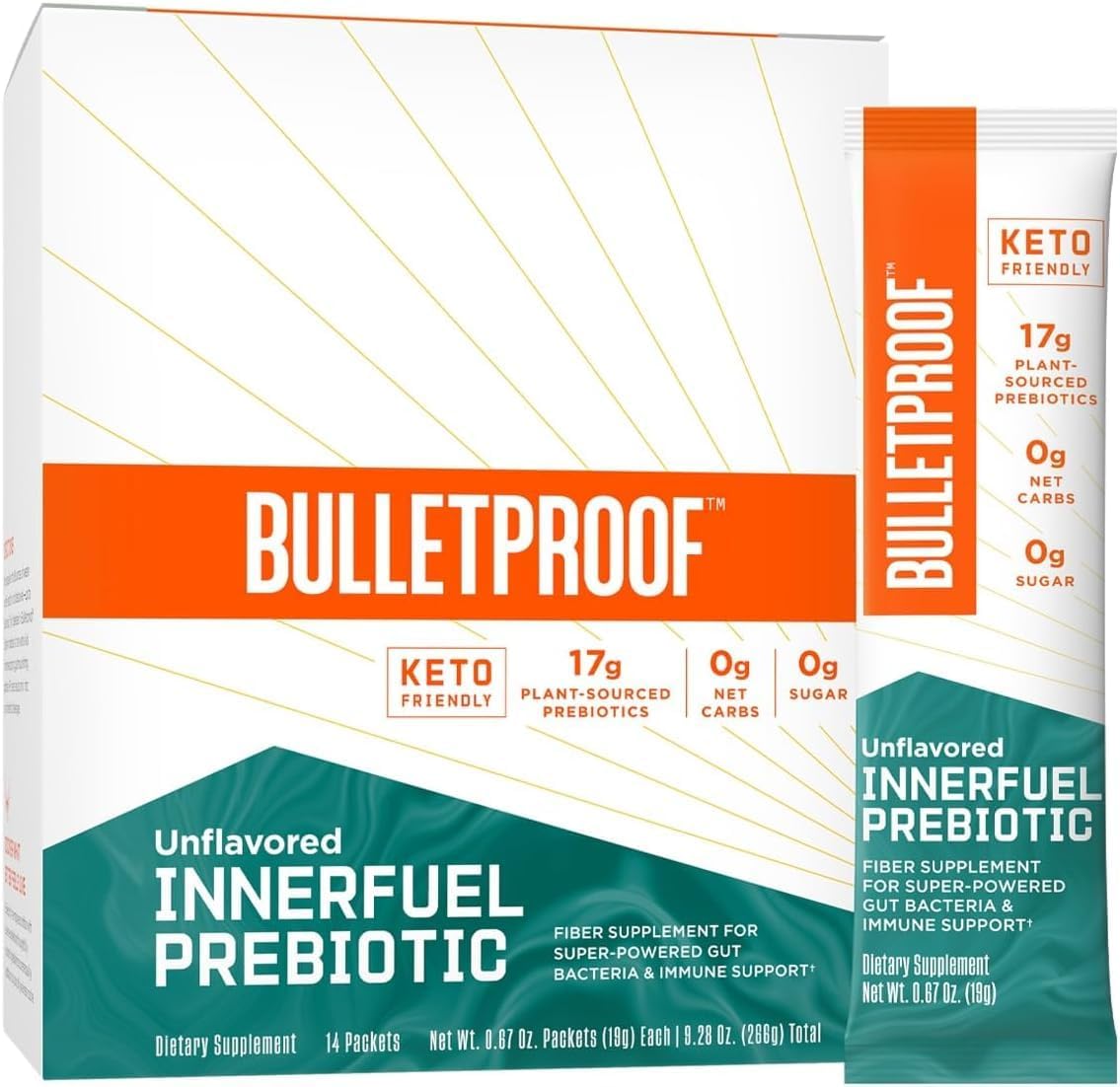 BulletproofUnflavored Innerfuel Prebiotic Fiber Powder Packets, 14 Count, Supplement for Gut Health, Digestive Health and Immune Support, Plant Sourced Prebiotics