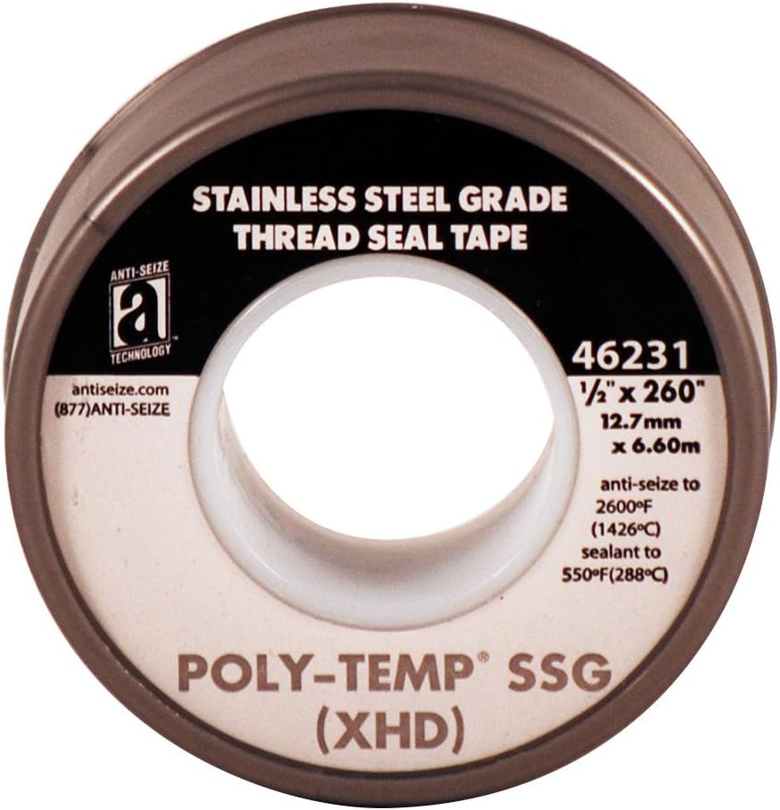 ANTI-SEIZE TECHNOLOGY 46231 Silver PTFE Poly-Temp Stainless Steel Grade Extra Heavy Duty Tape, 260" Length, 0.5" Width (Pack of 5)