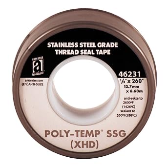 ANTI-SEIZE TECHNOLOGY 46231 Silver PTFE Poly-Temp Stainless Steel Grade Extra Heavy Duty Tape, 260" Length, 0.5" Width Pack of 5